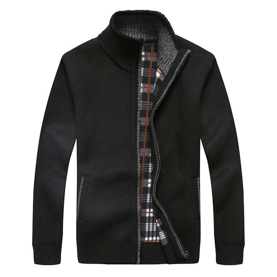 Herren Gefütterte Strick-Zipjacke mit Stehkragen und karierter Fleece-Innenseite Shop Nory