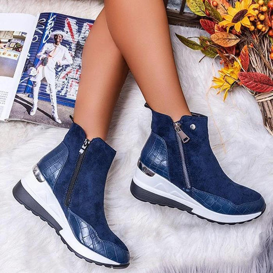 Damen Sportliche Keilabsatz-Sneaker-Stiefelette mit Kroko-Prägung und seitlichem Reißverschluss Shop Nory