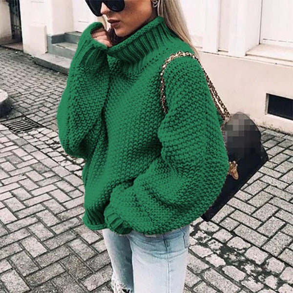 Damen Grobgestrickter Boxy-Rollkragenpullover mit strukturierter Waffeloptik und geripptem Saum Shop Nory