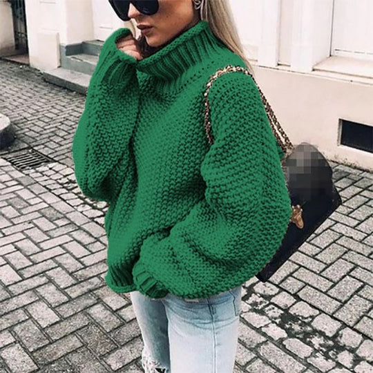 Damen Grobgestrickter Boxy-Rollkragenpullover mit strukturierter Waffeloptik und geripptem Saum Shop Nory