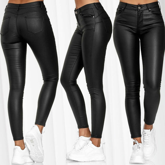Damen Glattleder-Leggings mit hohem Bund und figurformendem Schnitt