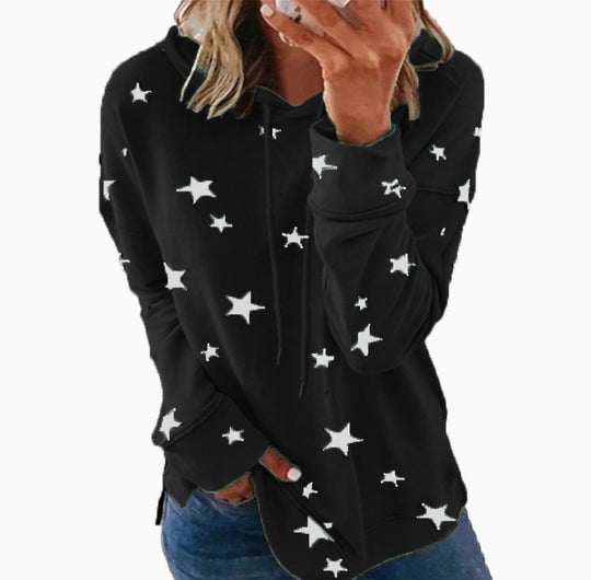 Damen Oversize-Kapuzenpullover aus weichem Baumwollmix mit Sternenprint Shop Nory