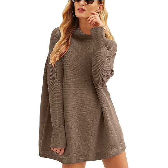 Damen Lässiges Strick-Minikleid mit Stehkragen, Oversize-Schnitt und feiner Strukturstrick Shop Nory