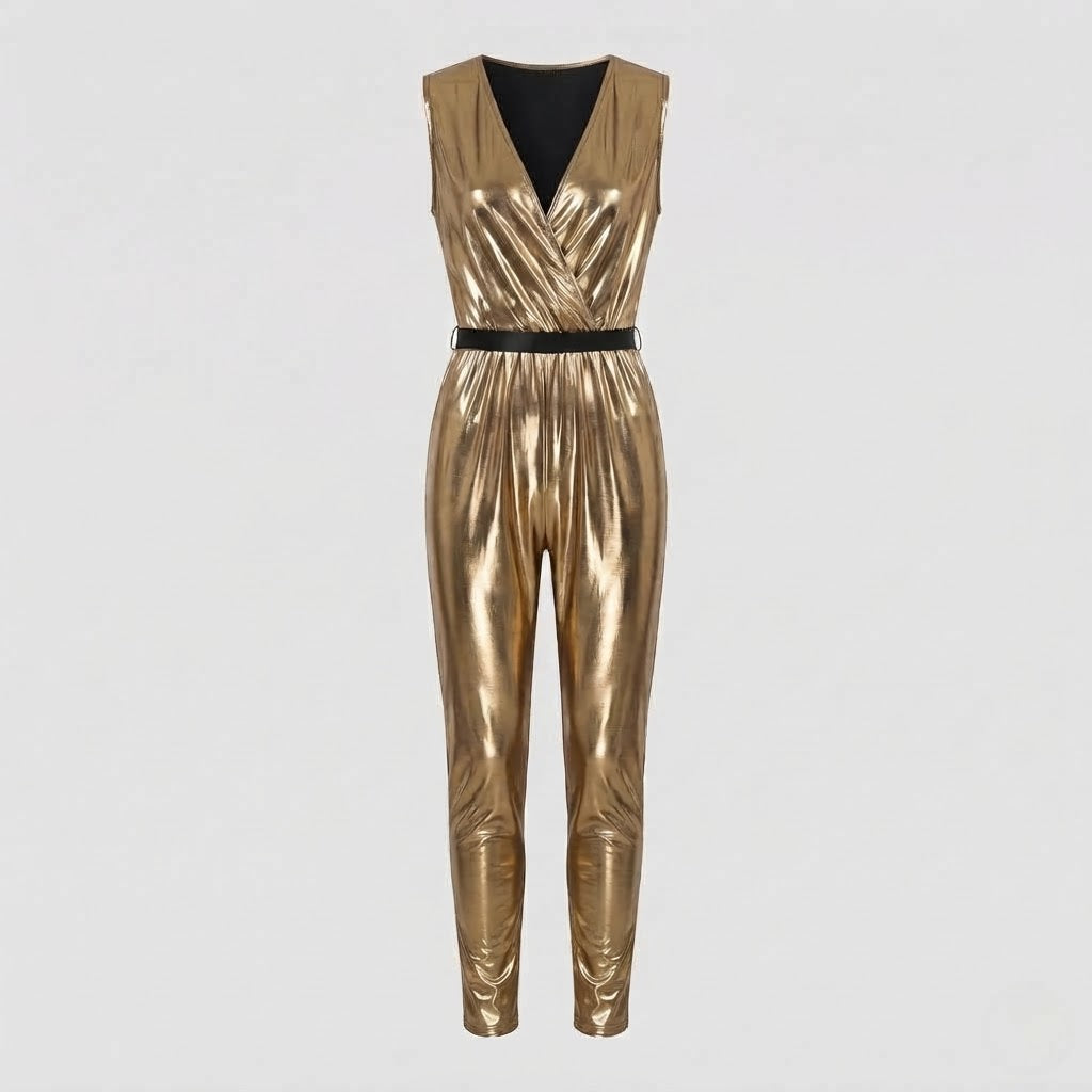 Herren Glänzendes Disco Kostüm aus Metallic Folie mit Breitem Hosenbein Shop Nory