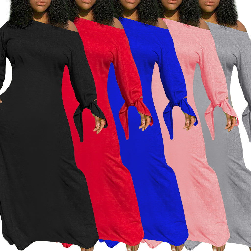 Damen Asymmetrisches Maxikleid mit Ein-Schulter, langen Ärmeln und Bindemanschetten Shop Nory