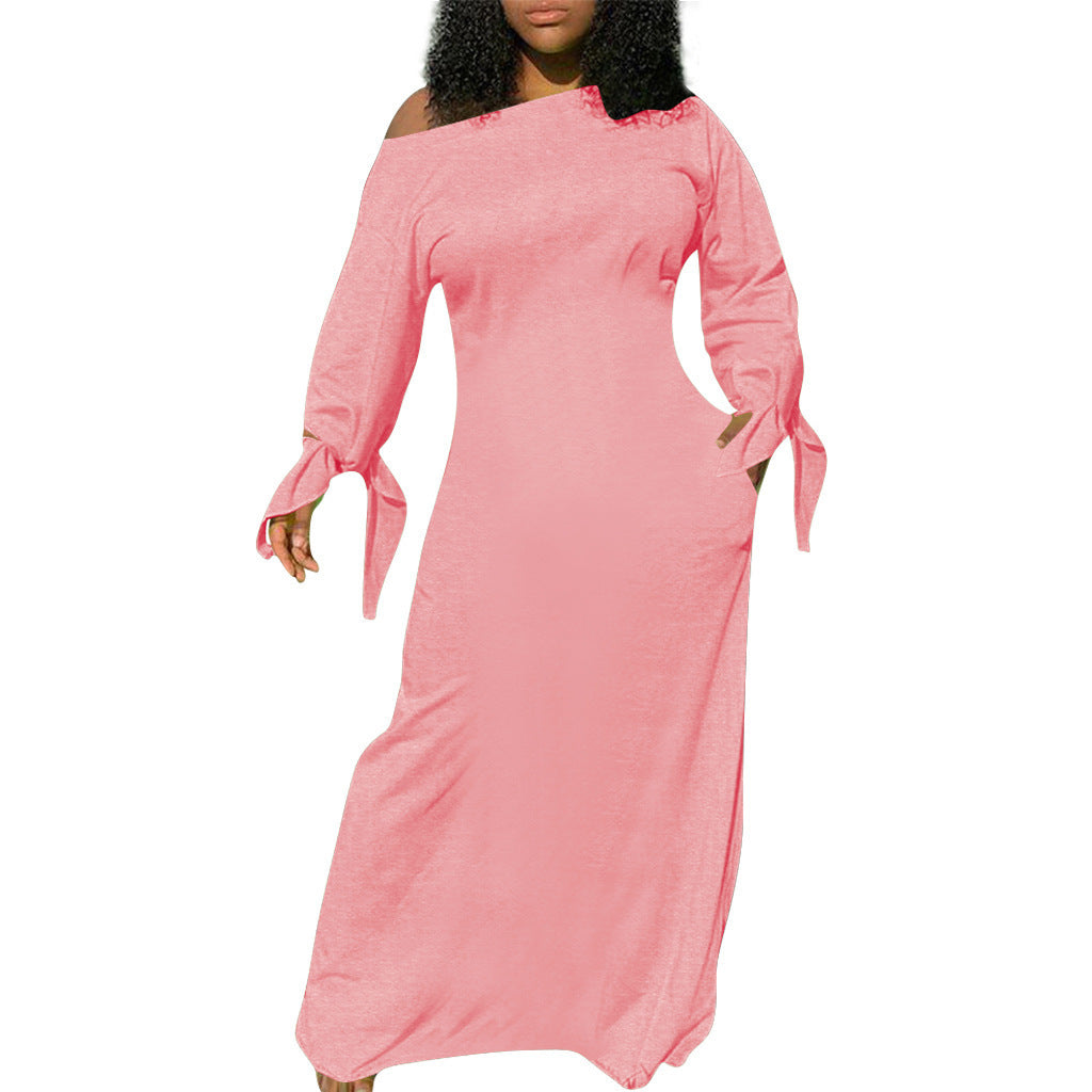 Damen Asymmetrisches Maxikleid mit Ein-Schulter, langen Ärmeln und Bindemanschetten Shop Nory