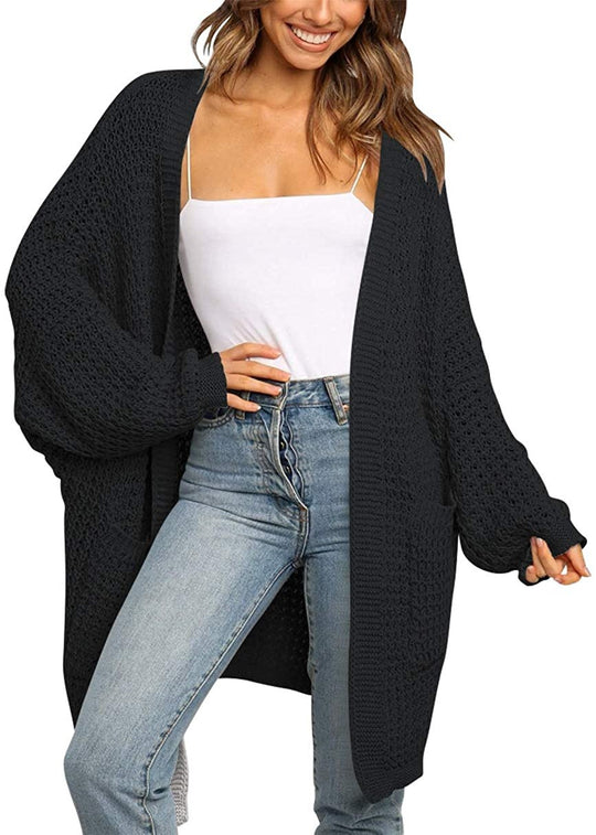 Damen Langer Offener Grobstrick-Cardigan im Cocoon-Schnitt mit Eingrifftaschen Shop Nory