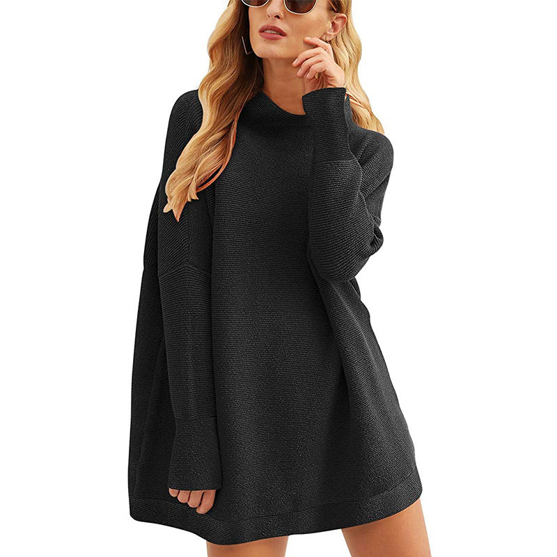 Damen Lässiges Strick-Minikleid mit Stehkragen, Oversize-Schnitt und feiner Strukturstrick Shop Nory