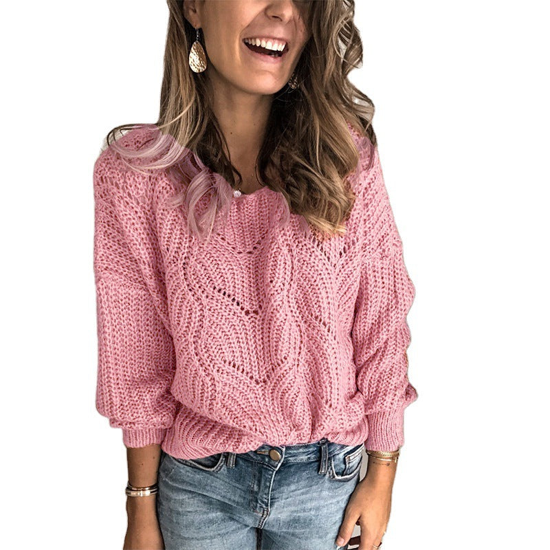 Damen Oversize Ajour-Grobstrickpullover mit U-Boot-Ausschnitt und Zopfmuster Shop Nory