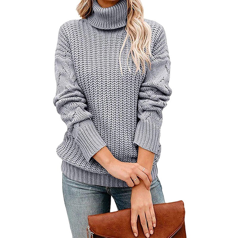 Damen Grobgestrickter Turtleneck-Pullover mit Waffelstruktur und überschnittenen Schultern Shop Nory