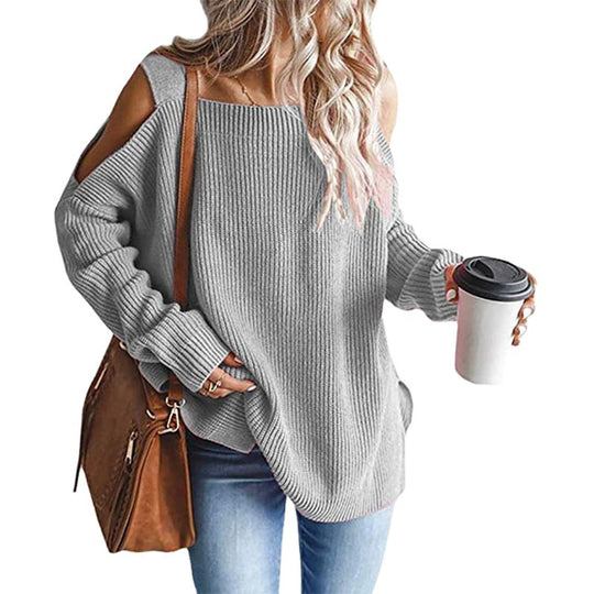 Damen Oversize-Rippstrickpullover mit Schulter-Cut-outs und weitem U-Boot-Ausschnitt Shop Nory