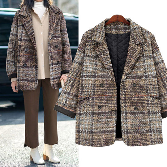 Damen Kurzkarierter Oversize-Wollmix-Mantel mit gesteppter Thermofütterung Shop Nory