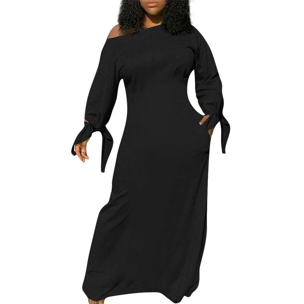 Damen Asymmetrisches Maxikleid mit Ein-Schulter, langen Ärmeln und Bindemanschetten Shop Nory