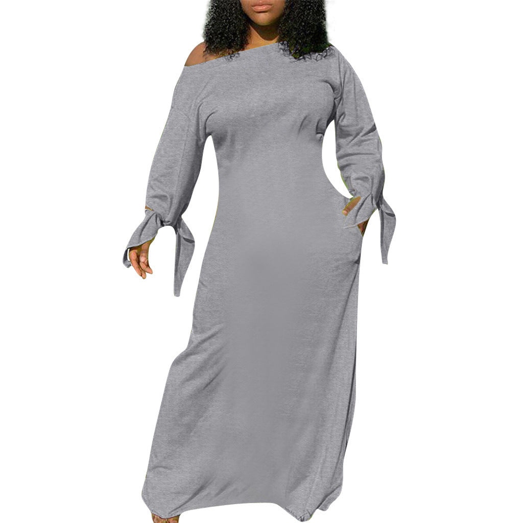 Damen Asymmetrisches Maxikleid mit Ein-Schulter, langen Ärmeln und Bindemanschetten Shop Nory