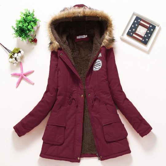 Damen Gefütterter Parka mit Kunstfellkapuze und Teddyfutter Shop Nory