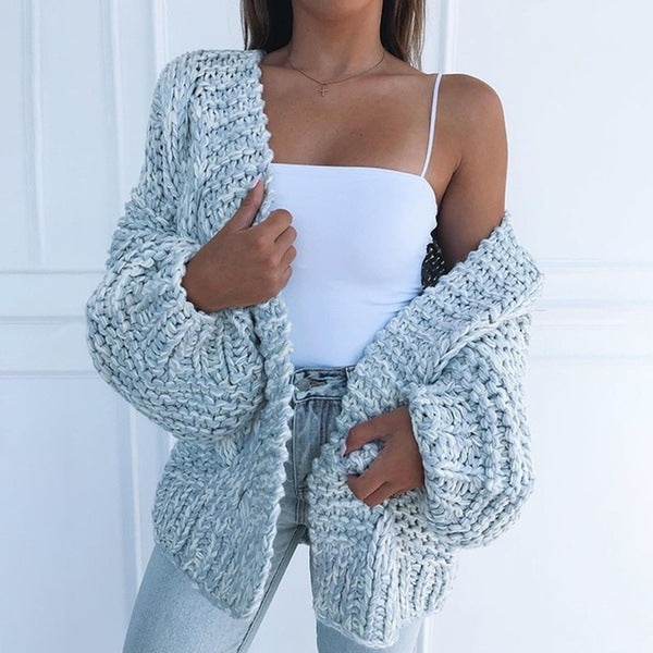Damen Oversized Grobstrick-Cardigan mit Balloon-Ärmeln und offener Front Shop Nory