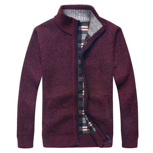 Herren Gefütterte Strick-Zipjacke mit Stehkragen und karierter Fleece-Innenseite Shop Nory