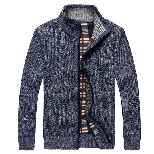 Herren Gefütterte Strick-Zipjacke mit Stehkragen und karierter Fleece-Innenseite Shop Nory