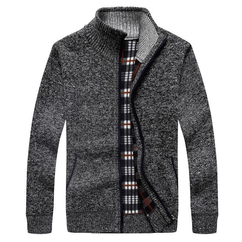 Herren Gefütterte Strick-Zipjacke mit Stehkragen und karierter Fleece-Innenseite Shop Nory