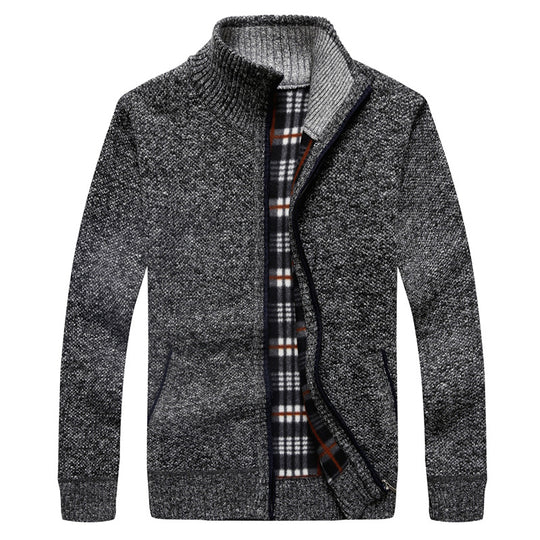 Herren Gefütterte Strick-Zipjacke mit Stehkragen und karierter Fleece-Innenseite Shop Nory