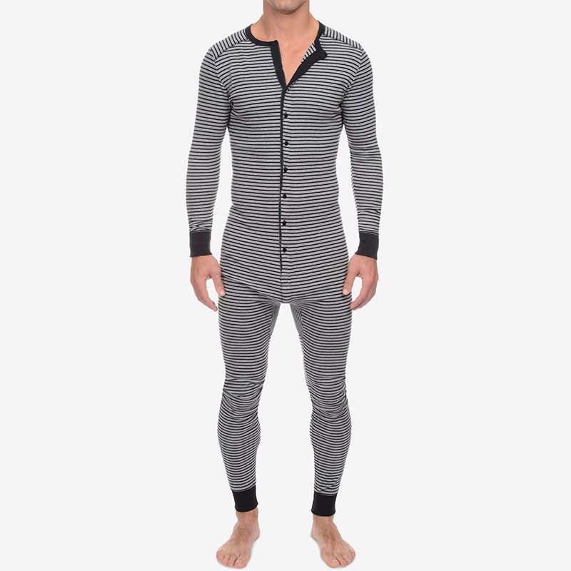 Herren Langarm Schlafanzugset mit komfortablem Knopfdesign
