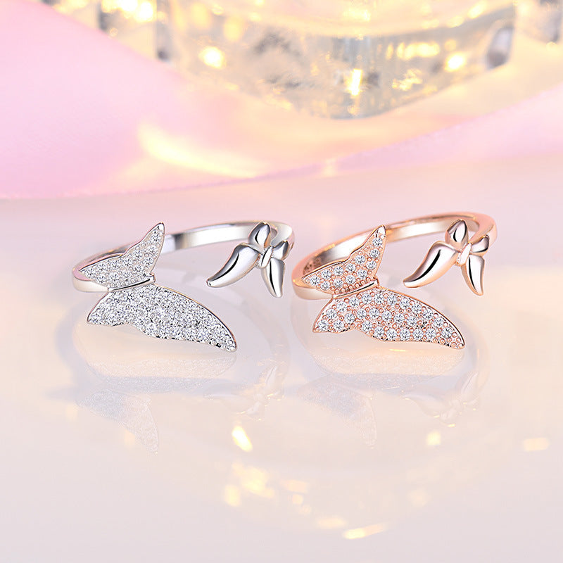 Damen Offener Ring mit filigranem Schmetterlingsdesign und funkelndem Zirkonia Shop Nory