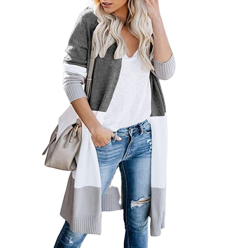 Damen Longline-Cardigan mit Colorblock, geripptem Saum und offener Front Shop Nory
