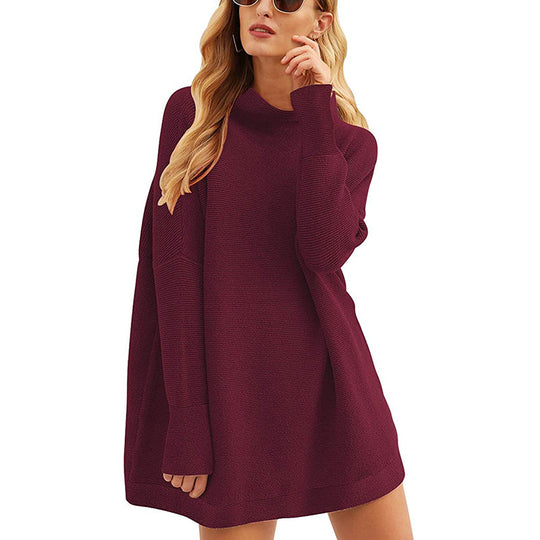 Damen Lässiges Strick-Minikleid mit Stehkragen, Oversize-Schnitt und feiner Strukturstrick Shop Nory