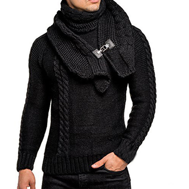 Herren Grobstrick-Pullover mit integriertem Wickelkragen und Schnallen-Schal Shop Nory