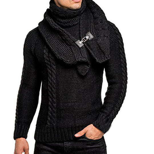 Herren Grobstrick-Pullover mit integriertem Wickelkragen und Schnallen-Schal Shop Nory