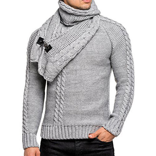Herren Grobstrick-Pullover mit integriertem Wickelkragen und Schnallen-Schal Shop Nory