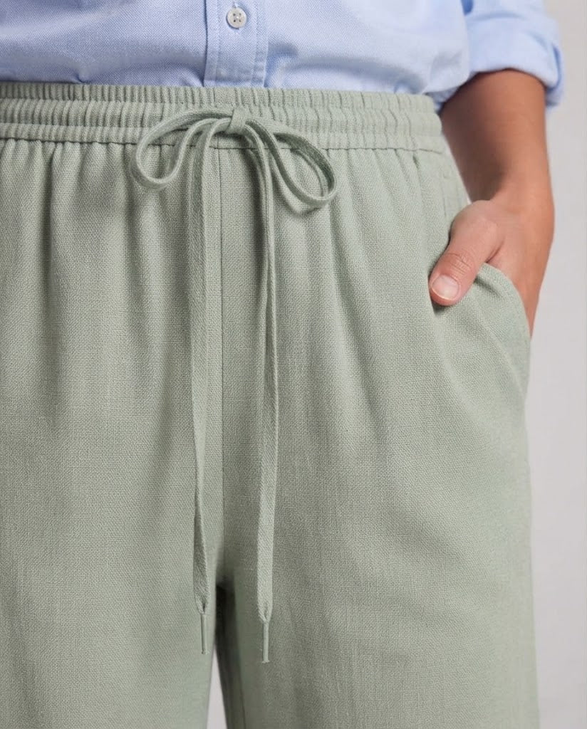 Damen Hochtaillierte Palazzo‑Hose aus Leinenoptik mit elastischem Bund und weitem Bein Shop Nory
