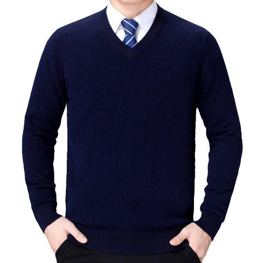 Herren V-Ausschnitt Strickpullover aus weichem Baumwollmix