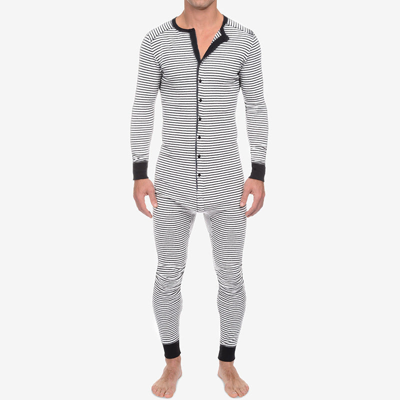 Herren Langarm Schlafanzugset mit komfortablem Knopfdesign