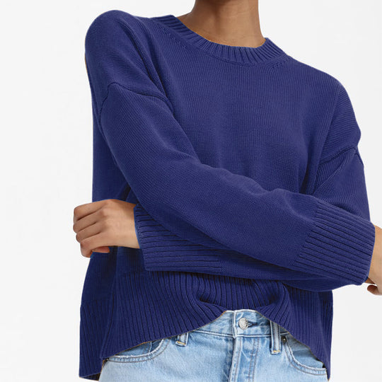 Damen Oversize-Feinstrickpullover mit Rundhalsausschnitt, überschnittener Schulter und breitem Rippsaum Shop Nory