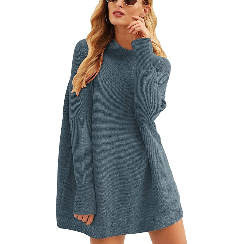 Damen Lässiges Strick-Minikleid mit Stehkragen, Oversize-Schnitt und feiner Strukturstrick Shop Nory
