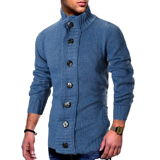 Herren Strickcardigan mit hohem Knopfkragen und figurbetontem Schnitt Shop Nory