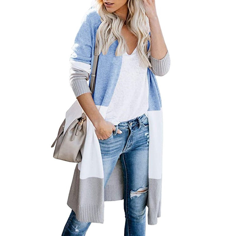 Damen Longline-Cardigan mit Colorblock, geripptem Saum und offener Front Shop Nory