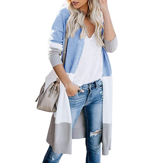 Damen Longline-Cardigan mit Colorblock, geripptem Saum und offener Front Shop Nory