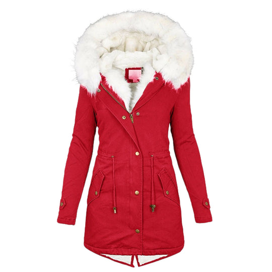 Damen Gefütterter Parka-Mantel mit Teddyfutter, abnehmbarer Kunstfellkapuze und Taillenzug Shop Nory