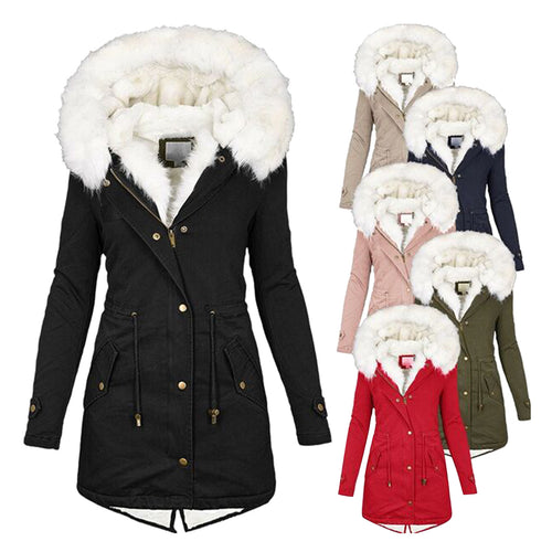 Damen Gefütterter Parka-Mantel mit Teddyfutter, abnehmbarer Kunstfellkapuze und Taillenzug Shop Nory