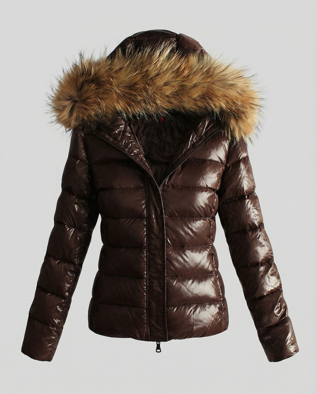 Damen Winterdaunenjacke mit abnehmbarer Kapuze und luxuriösem Fellkragen