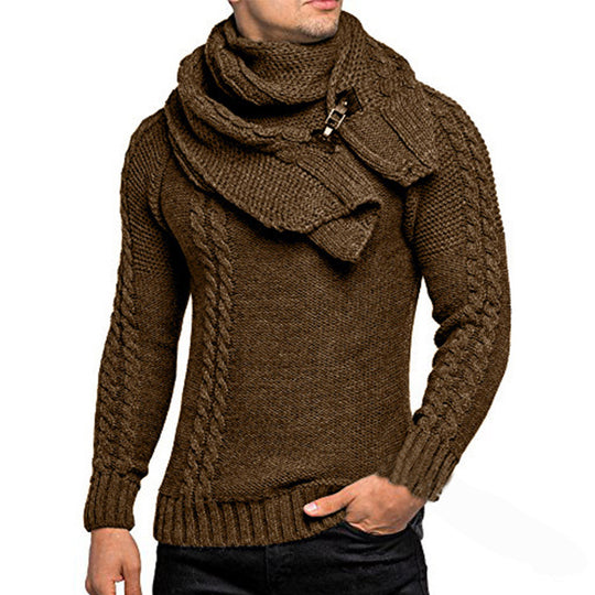 Herren Grobstrick-Pullover mit integriertem Wickelkragen und Schnallen-Schal Shop Nory