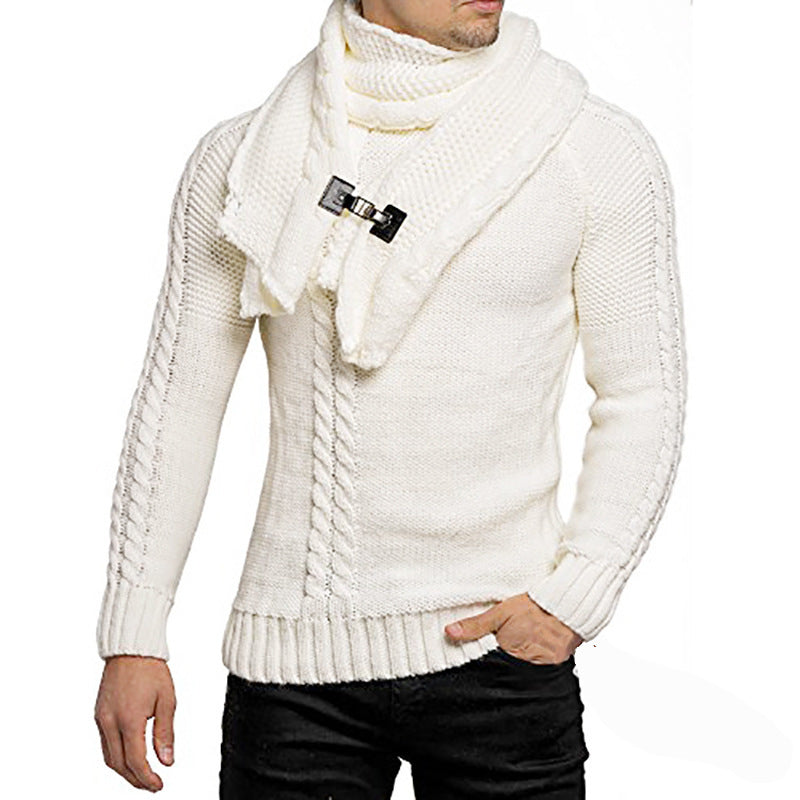 Herren Grobstrick-Pullover mit integriertem Wickelkragen und Schnallen-Schal Shop Nory