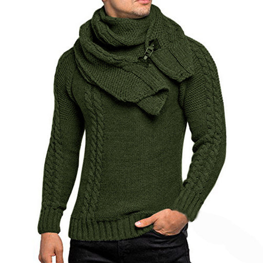 Herren Grobstrick-Pullover mit integriertem Wickelkragen und Schnallen-Schal Shop Nory