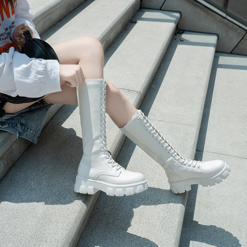 Damen Hohe Schnürstiefel mit robustem Profil und modischem Design