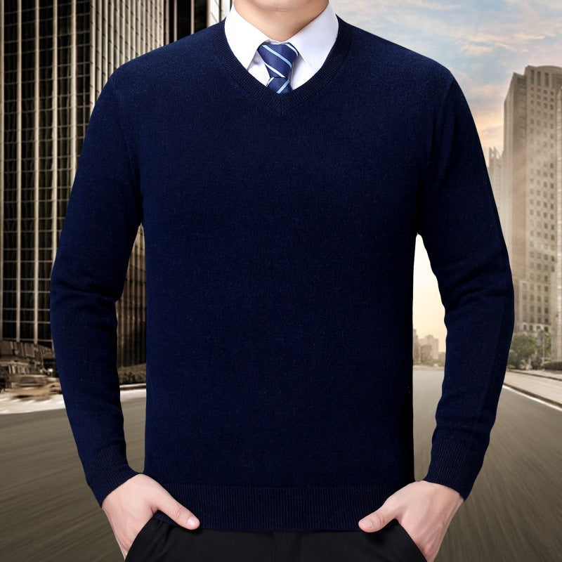 Herren V-Ausschnitt Strickpullover aus weichem Baumwollmix