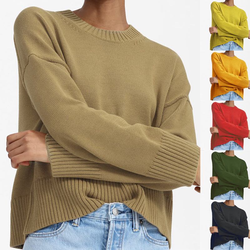 Damen Oversize-Feinstrickpullover mit Rundhalsausschnitt, überschnittener Schulter und breitem Rippsaum Shop Nory