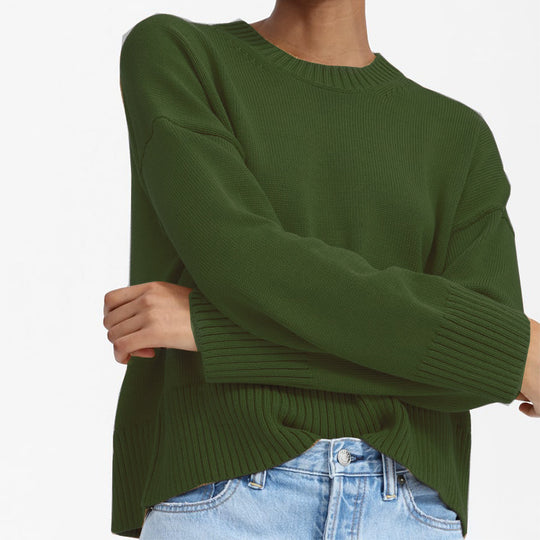 Damen Oversize-Feinstrickpullover mit Rundhalsausschnitt, überschnittener Schulter und breitem Rippsaum Shop Nory