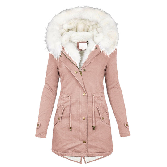 Damen Gefütterter Parka-Mantel mit Teddyfutter, abnehmbarer Kunstfellkapuze und Taillenzug Shop Nory